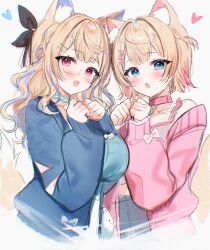 2girls animal_ears blue_hair blue_jacket dog_ears dog_girl dog_tail fuwawa_abyssgard fuwawa_abyssgard_(casual) highres hololive hololive_english jacket long_hair maru_ccy mococo_abyssgard mococo_abyssgard_(casual) multicolored_hair multiple_girls official_alternate_costume official_alternate_hairstyle pink_hair siblings sisters streaked_hair tail twins very_long_hair virtual_youtuber