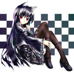 Rule 34 | animal ears, black hair, cat ears, dress, gokou ruri, gothic lolita, lolita fashion, long hair, mole, open mouth, ore no imouto ga konna ni kawaii wake ga nai, pantyhose, red eyes, shoes, sitting, solo, tyty
