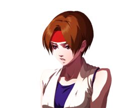 Rule 34 | 1girl, breasts, brown eyes, brown hair, dougi, female focus, karate gi, medium breasts, pale skin, shirt, sleeveless, the king of fighters, yuri sakazaki