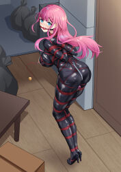 Rule 34 | 1girl, absurdres, anal, anal hook, anal object insertion, angry, aqua eyes, arms behind back, ass, ball gag, bare shoulders, bdsm, between breasts, between legs, between thighs, blue eyes, blunt bangs, bodysuit, bokutachi wa benkyou ga dekinai, bondage, bound, bound arms, bound breasts, bound legs, bound torso, box, braid, braided bangs, breast bondage, breast cutout, breasts, breasts out, cardboard box, clenched hand, collar, commission, crotch rope, dildo, door, double penetration, drooling, female focus, gag, gagged, garbage, glaring, high heels, highres, indoors, kirisu mafuyu, large breasts, latex, latex bodysuit, long hair, looking at viewer, looking back, looking to the side, nipple bells, nipple clamps, nipple stimulation, nipples, no bra, no panties, object insertion, perky breasts, pink hair, pixiv commission, pussy juice, red rope, rope, saliva, saliva trail, sex toy, shibari, shibari over clothes, sidelocks, skin tight, skindentation, solo, t zhonglang, table, topless female, very long hair, wooden floor