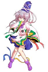1girl alphes_(style) commentary_request crying crying_with_eyes_open dairi defeat full_body grey_eyes grey_hair hand_to_own_mouth hat highres large_variant_set long_hair long_sleeves mononobe_no_futo parody parted_lips ponytail purple_shoes ribbon shirt shoes skirt sleeves_past_wrists solo style_parody tachi-e tears torn_clothes touhou transparent_background variant_set wide_sleeves