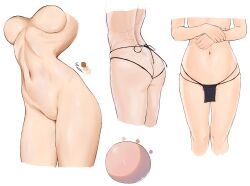 2girls absurdres ass breasts butt_crack color_guide commentary_request completely_nude g-string head_out_of_frame highres loincloth medium_breasts mishislover multiple_girls navel nude original spanish_commentary thong