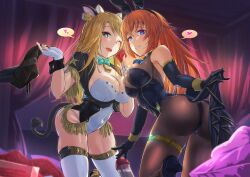 Rule 34 | 2girls, alice gear aegis, animal ears, ass, blonde hair, breasts, charlotte e. yeager, cleavage, cow ears, highres, long hair, multiple girls, name connection, orange hair, origami yakko, rabbit ears, shirley oakley, strike witches, world witches series