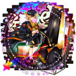 1girl alternate_costume alternate_headwear baseball_cap bike_shorts black_coat black_hat black_shoes black_shorts blonde_hair blowing_bubbles braid cannon chewing_gum closed_mouth coat drawstring full_body fur_trim game_cg hand_in_pocket hat hat_ornament highres kirisame_marisa kirisame_marisa_(lunar_war_enchanter) layered_clothes long_sleeves looking_at_viewer official_art rotte_(1109) shirt shoes short_hair shorts side_braid smile solo star_(symbol) star_hat_ornament star_print third-party_source touhou touhou_lostword transparent_background weapon white_shirt yellow_eyes