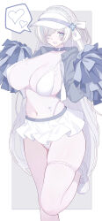 1girl absurdres azur_lane blue_eyes braid breasts choker cleavage colored_skin covered_erect_nipples cropped_jacket foot_out_of_frame grey_choker grey_jacket hair_ribbon heart highleg highleg_panties highres holding holding_pom_poms huge_breasts jacket large_variant_set londom_(lonhomewell) long_hair microskirt navel open_clothes open_jacket open_mouth panties pantyshot pom_pom_(cheerleading) pom_poms revealing_clothes ribbon skindentation skirt solo speech_bubble spoken_heart standing standing_on_one_leg tb_(azur_lane) thigh_strap underwear variant_set very_long_hair white_hair white_panties white_ribbon white_skin white_skirt white_sneakers white_theme