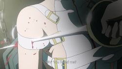 1boy 2girls androgynous animated anime_screenshot apos arms_behind_back asougi_rin asougi_rin_(cosplay) audible_speech ball_gag bdsm belt belt_buckle bleeding blindfold blood board_game bondage bondage_outfit bound bound_arms breasts buckle chain chair chess chess_piece choker close-up collarbone cosplay covered_eyes disguise drooling elbow_gloves english_text gag gagged gloves green_eyes green_hair highres holding holding_sword holding_weapon impaled indoors injury japanese_audio laura_(mnemosyne) mnemosyne moaning muffled multiple_girls pain red_hair restrained revealing_clothes saliva screaming sideboob sitting slave sound spoilers stab subtitled sword table tears thighhighs torture twintails video weapon white_blindfold white_gloves white_legwear window zipper zipper_pull_tab