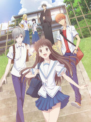 3boys 3girls fruits_basket hanajima_saki highres honda_tooru key_visual multiple_boys multiple_girls official_art promotional_art sohma_kyou sohma_shigure sohma_yuki uotani_arisa