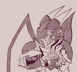 antennae bee_girl biting bracelet digimon digimon_(creature) dragon insect_girl jewelry mask meme monochrome queenbeemon size_difference smile ulforcev-dramon