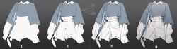 absurdres bag belt clothes_focus collared_dress crop_top dress gradient_background grey_background grey_shirt handbag highres how_to korean_commentary multiple_views no_humans original progression rubyaano_(ducl323) sequential shirt skirt white_belt white_dress