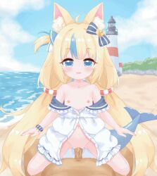 1boy 1girl ;3 ahoge animal_ear_fluff animal_ears animated animated_gif bare_legs bare_shoulders beach blonde_hair blue_bow blue_eyes blue_hair blue_sailor_collar blue_scrunchie blue_sky blush bow buttons cat_ears center-flap_bangs clothed_female_nude_male clothed_sex cloud cloudy_sky cowgirl_position cum cum_in_pussy cum_overflow day dress ear_wiggle erection fins fish_girl fish_tail flat_chest frilled_shirt frilled_shirt_collar frills gluteal_fold hair_bow hair_flaps happy_sex hetero indie_virtual_youtuber lifebuoy_hair_ornament lighthouse live2d loli long_hair looking_at_viewer low_twintails lowres multicolored_hair naked_shirt navel nipples nude ocean off_shoulder oldb one_eye_closed one_side_up open_mouth orgasm outdoors paid_reward_available partially_unbuttoned penis pov pov_crotch public_indecency public_nudity sailor_collar sailor_shirt sameko_saba scrunchie see-through_clothes see-through_dress sex shirt shore single_ear_down sky solo_focus stomach straddling straight-on streaked_hair tail tail_wagging tareme twintails uncensored vaginal variant_set veins veiny_penis very_long_hair virtual_youtuber white_shirt wrist_scrunchie