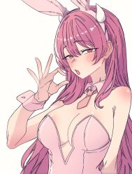 absurdres animal_ears anygatsby breasts commission fanati fellatio_gesture half-closed_eyes highres horns leotard necktie original pink_hair playboy_bunny rabbit_ears red_eyes white_horns