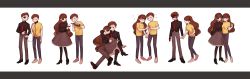 2boys 2girls absurdres alcohol bottle brown_hair chain chain_leash collar cup dress drinking_glass dual_persona evil_morty eyepatch formal_clothes genderswap genderswap_(mtf) hairband highres holding holding_leash leash long_hair morticia_smith morty_smith multiple_boys multiple_girls necktie rick_and_morty shirt short_hair wine wine_bottle wine_glass yellow_shirt