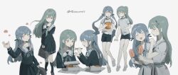 2girls bag ball bang_dream! bang_dream!_it&#039;s_mygo!!!!! black_shorts black_socks blue_hair blue_ribbon blue_shirt blue_skirt chopsticks closed_eyes closed_mouth dress falling_petals feeding floating_hair food green_hair grey_bag grey_neckerchief gym_uniform hair_ornament hair_ribbon hairclip highres holding holding_bag holding_ball holding_chopsticks holding_food holding_popsicle inumi_(780956) kneehighs loafers long_hair long_sleeves lunchbox midriff multiple_girls navel neck_ribbon neckerchief open_mouth petals pleated_skirt ponytail popsicle ribbon school_bag school_uniform shirt shoes shorts sidelocks skirt socks togawa_sakiko tsukinomori_school_uniform twintails twitter_username wakaba_mutsumi white_dress white_shirt yellow_eyes