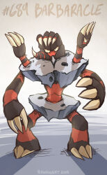Rule 34 | 2015, artist name, barbaracle, barnacle, character name, claws, extra arms, gen 6 pokemon, highres, multiple heads, nintendo, no humans, one-eyed, pengosolvent, pokemon, pokemon (creature), pokemon focus, rock, v-shaped eyes