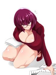 Rule 34 | 1girl, breasts, highres, huge breasts, komochizuki, oboro (taimanin asagi), office lady, paper, solo, taimanin (series), taimanin asagi