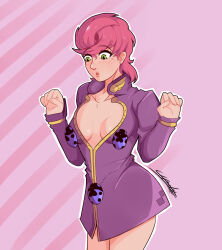 breasts charlyarts cosplay giorno_giovanna_(cosplay) highres jojo_no_kimyou_na_bouken pink_hair small_breasts trish_una vento_aureo