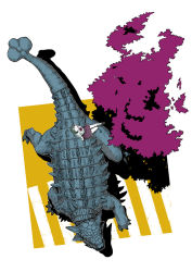 1girl ankylosaurus arm_support black_shoes blouse commentary_request crosswalk dinosaur female_focus from_above kneehighs looking_up multiple_monochrome original pleated_skirt riding riding_dinosaur school_uniform shirt shoes simple_background sitting_on_animal skirt socks solo spikes tanaka_hirotaka walking white_background white_shirt white_socks