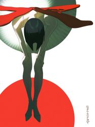 Rule 34 | 1girl, alien stage, black hair, circle, commentary, fake wings, hashtag-only commentary, highres, martographic, paper plate, plate, red wings, shoes, signature, sitting, solo, sua (alien stage), white background, white shoes, wings