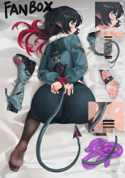 1futa absurdres ahegao anal animal_ear_piercing animal_ears arms_behind_back ass bar_censor bed_sheet black_hair black_pantyhose boots bound bound_wrists censored chinese_commentary chuck_(harfmoondark) commentary_request cum cum_in_ass cum_on_body cum_on_feet cum_overflow ejaculation erection feet fingernails from_above fur-trimmed_jacket fur_trim futanari gradient_hair green_eyes green_jacket green_shorts highres jacket jane_doe_(zenless_zone_zero) long_fingernails long_hair long_sleeves looking_at_viewer mosaic_censoring mouse_ears mouse_girl mouse_tail multicolored_hair nail_polish futa_without_pussy no_shoes paid_reward_available pantyhose parted_lips penis profile red_hair red_nails red_rope restrained rope shorts soles streaked_hair tail tailjob toes turning_head two-tone_hair unworn_footwear variant_set zenless_zone_zero