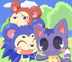 black_eyes blue_hair blush cat animal_crossing closed_eyes mabel_able_(animal_crossing) nintendo porcupine rosie_(animal_crossing) sable_able_(animal_crossing)