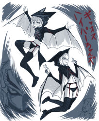 1boy 3girls angry armor beard cosplay daiei_film facial_hair finger_gun fins fish_tail gamera gamera_(cosplay) gamera_(series) gamera_3:_revenge_of_iris garter_straps genderswap genderswap_(ftm) gyaos gyaos_(cosplay) helmet high_heels hyper_gyaos japanese_text kaiju lingerie monster_girl multiple_girls mustache nervous nervous_sweating okamura_(okamura086) osako_tsutomu panties personification revealing_clothes short_hair slit_pupils smug sweat tail thighhighs tongue tongue_out translation_request tusks underwear v winged_arms wings