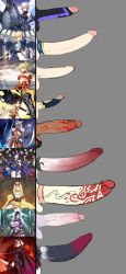 6+futa artoria_pendragon_(fate) breasts caenis_(fate) chart cock_ring comparison dark-skinned_female dark_skin fate/grand_order fate_(series) futanari highres huge_penis ibaraki_douji_(fate) ishtar_(fate) jeanne_d&#039;arc_alter_(fate) kushishekku large_penis long_image looking_at_viewer mash_kyrielight medium_breasts minamoto_no_raikou_(fate) mordred_(fate) multiple_futa penis penis_chart penis_comparison penis_ornament penis_piercing penis_size_comparison penis_size_difference piercing sex_toy shuten_douji_(fate) small_breasts small_penis testicles uncensored underboob veins veiny_penis