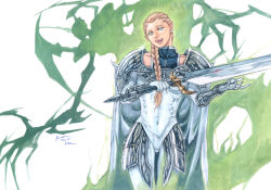 Rule 34 | 1girl, absurdres, armor, armored skirt, aura, awakened being (claymore), blonde hair, bodysuit, braid, braided ponytail, cape, claws, claymore (series), covered navel, cowboy shot, dominic ian cabatit, greatsword, grey eyes, highres, holding, holding sword, holding weapon, long hair, looking at viewer, low ponytail, monster, open mouth, ophelia (claymore), pauldrons, pointy ears, ponytail, shoulder armor, silhouette, smile, solo, sword, teeth, tongue, tongue out, upper teeth only, weapon, white bodysuit, white cape, wide-eyed