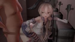 1boy 1girl 3d animated aobee ass ass_shake bare_shoulders bathroom bent_over blonde_hair bow clothed_female_nude_male clothed_sex doggystyle elbow_gloves gloves grinding hair_bow hetero kantai_collection long_hair nude sex sex_from_behind shimakaze_(kancolle) smile sound striped_clothes striped_thighhighs thighhighs video