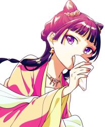 1girl chinese_clothes earrings hagoromo hanfu jewelry kusuriya_no_hitorigoto long_hair maomao_(kusuriya_no_hitorigoto) necklace nekokurage_(gen&#039;eikai_tsuushin) shawl simple_background solo white_background