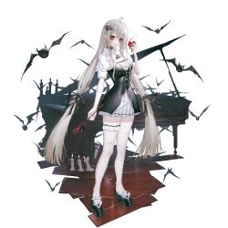 Rule 34 | 1girl, ahoge, bandaid, bandaid on leg, black dress, black shoes, blonde hair, breasts, candle, cleavage, cleavage cutout, clothing cutout, collared shrug, commentary, dress, english commentary, frilled thigh strap, full body, grand piano, hair ornament, hairclip, heart, heart hair ornament, highres, holding, holding heart, instrument, lengy (user haec8585), looking at viewer, original, piano, pleated dress, red eyes, shoes, shrug (clothing), solo, standing, thigh strap, thighs, twintails, white background