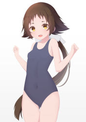 Rule 34 | 1girl, absurdres, brown eyes, brown hair, fang, highres, kaneko14, long hair, mikakunin de shinkoukei, mitsumine mashiro, solo, swimsuit, very long hair, white background