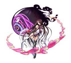 1girl boots breasts curvy female_focus fuuma_saika gloves hair_over_one_eye heart high_heel_boots high_heels highleg highleg_leotard highres impossible_clothes impossible_leotard large_breasts leotard lilith-soft long_hair official_art orange_eyes shiny_clothes shiny_skin smile solo taimanin_(series) taimanin_asagi taimanin_rpgx valentine very_long_hair zol