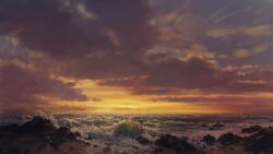 absurdres cloud cloudy_sky commentary english_commentary evening highres no_humans ocean original outdoors philipp_urlich scenery sky sunset water