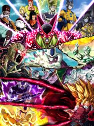abs absurdres android_16 android_17 android_18 android_19 anger_vein aura bead_necklace beads black_(dragon_ball) black_gloves black_hair black_vest blue_cape blue_eyes brother_and_sister bruise bruise_on_face cape cell_(dragon_ball) cell_max clenched_teeth colored_sclera colored_skin commentary_request cooler_(dragon_ball) crossed_arms cumber cyborg dark-skinned_male dark_skin dr._gero_(dragon_ball) dragon_ball dragon_ball_(classic) dragon_ball_heroes dragon_ball_super dragon_ball_super_super_hero dragonball_z earrings electricity evil_grin evil_smile facial_hair fifth_form_(dragon_ball) formal_clothes frieza frown fu_(dragon_ball) full_power_frieza gamma_1 gamma_2 glasses gloves glowing glowing_eyes golden_cooler grey_eyes grin gun hat highres holding holding_sword holding_weapon horns injury jewelry king_cold mask mecha_frieza meta-cooler mohawk muscular muscular_male mustache neckerchief necklace necktie old old_man orange_hair orange_neckerchief own_hands_together perfect_cell pointy_ears purple_skin red_ribbon_army red_sclera reverse_grip siblings smile staff_officer_black suit super_saiyan supernova_(dragon_ball) sword teeth twins very_dark_skin vest wai_(y48754085) weapon white_hair yellow_eyes
