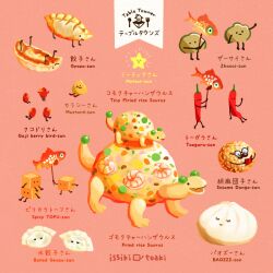 animal_focus artist_name bread english_text fish food food_focus issiki_toaki melon_bread mixed-language_text no_humans original pink_background shrimp simple_background