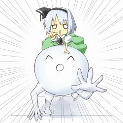 1girl ^_^ ^o^ animated animated_gif asameshi ascot closed_eyes crawling emphasis_lines closed_eyes female_focus grey_hair hairband homoo... konpaku_youmu konpaku_youmu_(ghost) lowres pointing skirt skirt_set solo touhou