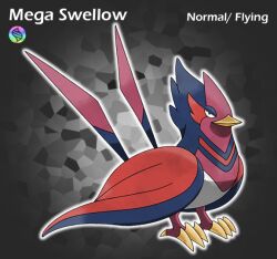 beak bird character_name fakemon full_body gen_3_pokemon looking_at_viewer marix20 mega_pokemon_(other) nintendo no_humans pokemon solo swellow