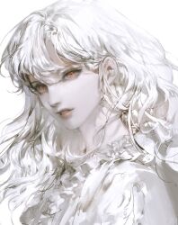 1girl eyelashes highres light_smile lips nose original parted_lips red_eyes solo vlfdus_0 white_background white_hair