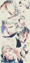 Rule 34 | 1boy, ;d, black gloves, black hair, blood, blood on face, closed mouth, eyepatch, forehead protector, gloves, goggles, goggles on head, heterochromia, highres, looking at viewer, multiple views, naruto (series), naruto shippuuden, ninja, one eye closed, open mouth, red eyes, rinnegan, sharingan, short hair, smile, spiked hair, uchiha obito, zifletts