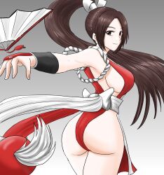 1girl ass breasts fan fatal_fury highres large_breasts long_hair looking_back ponytail shiranui_mai solo