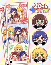 Rule 34 | &gt; &lt;, 3girls, absurdres, ahoge, amami haruka, arm up, blonde hair, blue hair, brown cardigan, brown eyes, brown hair, camera, cardigan, chiita (idolmaster), chiwawa174, closed eyes, closed mouth, flying sweatdrops, food, green eyes, hair ribbon, hand on another&#039;s head, heart, highres, hoshii miki, hoshii miki (private dress), idolmaster, idolmaster (classic), idolmaster million live!, idolmaster million live! theater days, kisaragi chihaya, kisaragi chihaya (private dress), long hair, long sleeves, looking at viewer, multiple girls, onigiri, open cardigan, open clothes, open mouth, photo (object), pink ribbon, ribbon, short hair, smile, sparkle, star (symbol), v, you and i! (idolmaster)