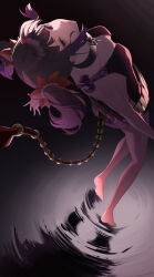 1girl absurdres barefoot belt black_choker bracelet braid breasts choker commission flower hair_flower hair_ornament highres jewelry looking_at_viewer mole mole_under_eye nail_polish purple_eyes purple_hair revealing_clothes ripples sideless_outfit small_breasts solo symonne_(tales) tales_of_(series) tales_of_zestiria twintails yumura30