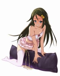 1girl bare_shoulders bedwetting between_legs blue_eyes blush breasts brown_hair clenched_teeth collarbone crop_top crotch_rub female_focus female_masturbation frilled_skirt frills hair_ornament happy izumi_reina kneeling long_hair lunalu9 masturbation midriff miniskirt musaigen_no_phantom_world no_panties off_shoulder pajamas peeing peeing_self pillow pillow_humping pink_skirt purposeful_wetting pussy shirt simple_background skirt sleeveless sleeveless_shirt small_breasts solo spaghetti_strap spread_legs strap_slip teeth thighhighs uncensored white_background white_shirt white_thighhighs