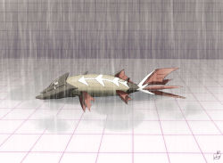 barraskewda commentary_request fangs fish gen_8_pokemon glassy0302 highres lying nintendo no_humans on_side pokemon pokemon_(creature) pokemon_focus pokemon_move rain signature solo trick_room_(pokemon) watermark