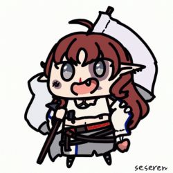 animated animated_gif arknights bruise fang flag injury lowres myrtle_(arknights) open_mouth seseren white_flag wounds