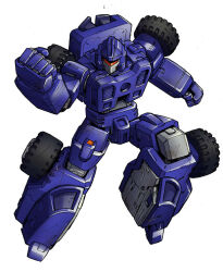 1boy assault_visor clenched_hands commentary decepticon english_commentary full-tilt_(transformers) full_body looking_at_viewer marcelo_matere mecha mecha_focus no_humans orange_visor robot science_fiction simple_background transformers transformers:_generation_1 wheel white_background