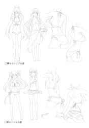 4girls bikini cecilia_alcott charlotte_dunois huang_lingyin infinite_stratos monochrome multiple_girls official_art reference_sheet shinonono_houki sketch swimsuit