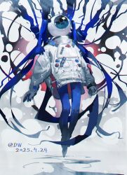 Rule 34 | 1girl, 2025, absurdres, arknights, astronaut, dated, eyeball, floating, full body, gloves, grey gloves, highres, second-party source, solo, spacesuit, the ghost (arknights), weibo 6441844007