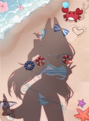 absurdres beach bikini blue_bikini commentary crab dressed_shadow_(meme) hashtag-only_commentary highres indie_virtual_youtuber meme nova_moonfang ocean sameko_saba side-tie_bikini_bottom starfish swimsuit symbol-only_commentary unworn_bikini unworn_bikini_bottom unworn_bikini_top