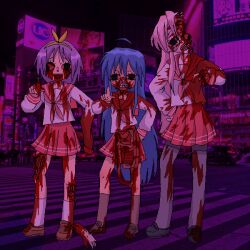 blood blood_on_clothes body_horror brain creepypasta exposed_brain guro hiiragi_tsukasa horror_(theme) izumi_konata kebbyfish lucky_star organs pixel_art takara_miyuki